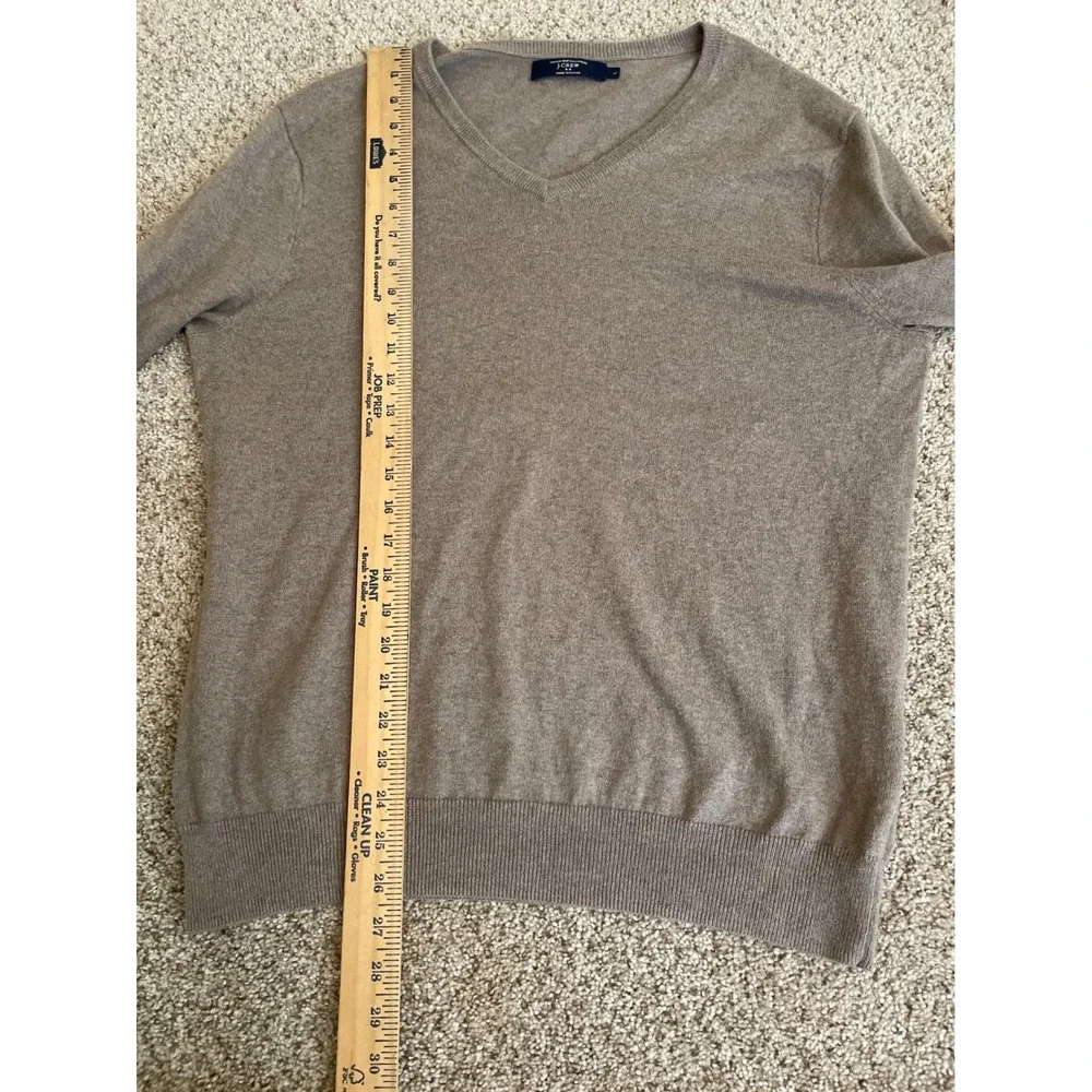 J. Crew Men's V-Neck Sweater Size Large Brown Cotton With Cashmere Knit Pullover
